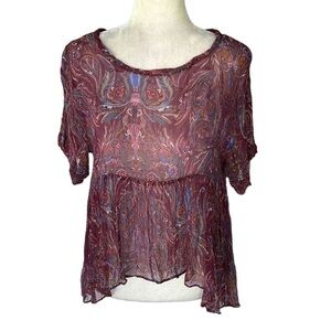 Free People Say You Will Paisley Printed Sheer Top in Plum - M
